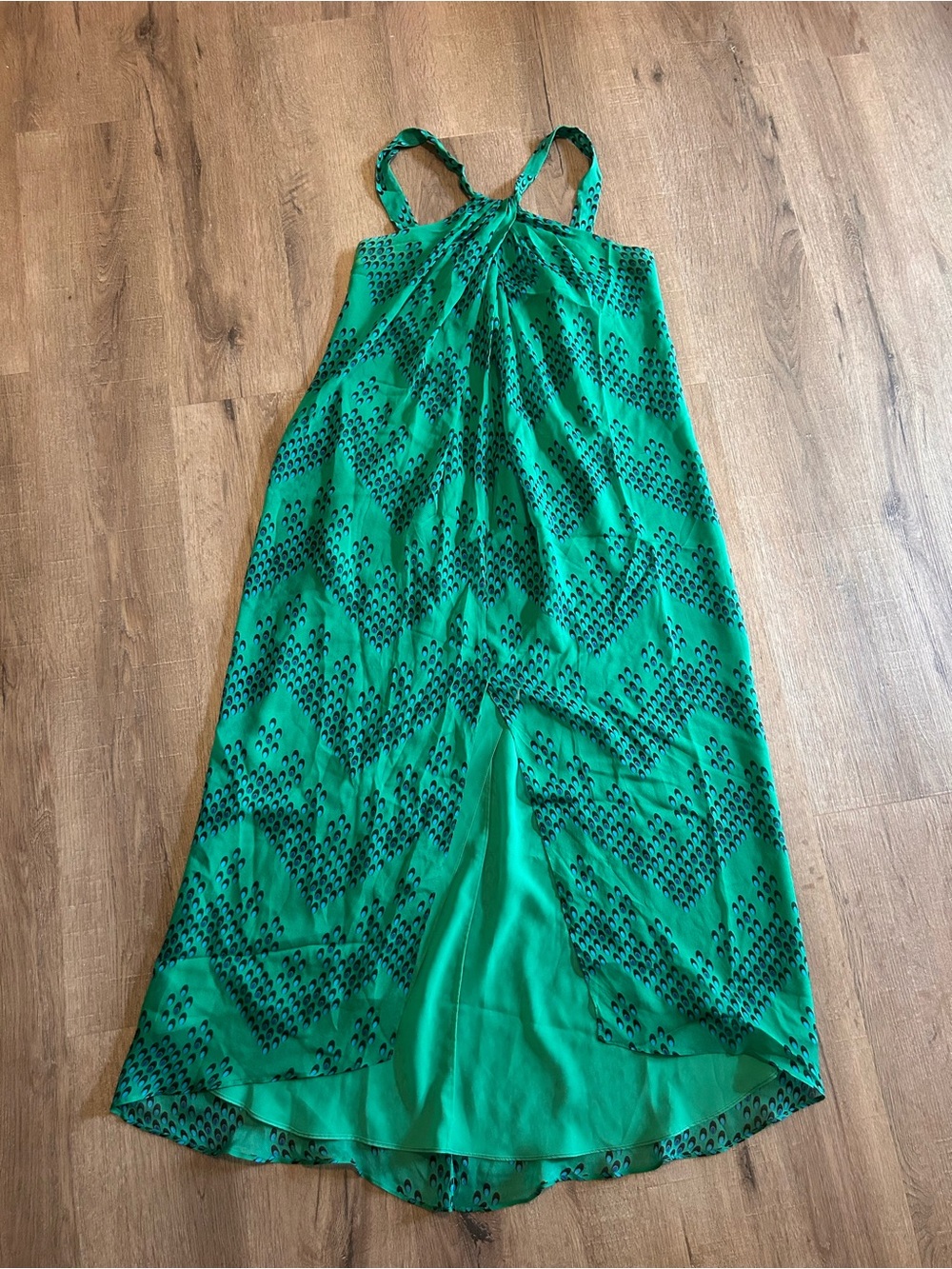 DVF Diane Von Ferstenberg Green Printed Silk Chiffon Maxi Dress with Front Slit - Picture 2 of 10